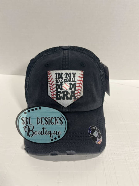 In My Baseball Mom Era Home Plate Shaped Leather Patch Hat (Baseball Background)