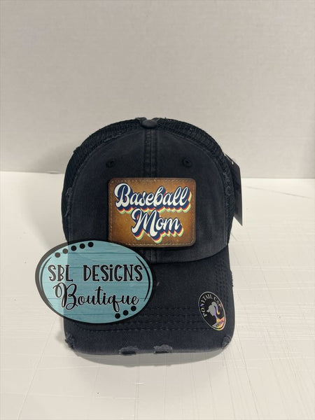 Retro Baseball Mama Leather Patch Hat