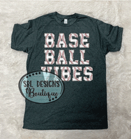 Baseball Vibes Faux Chenille Design Charcoal T-shirt