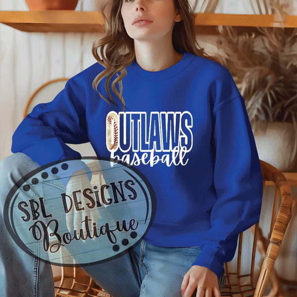 Outlaws Baseball "O" Ladies Design Sweatshirt – Royal Blue (Unisex Fit)