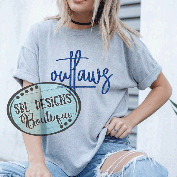 Outlaws Ladies Tee – Pretty Font GLITTER DESIGN (Sport Grey)