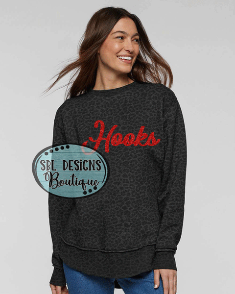 New GA Hooks | GLITTER Team Logo | Women's Black Leopard Premium Sweatshirt
