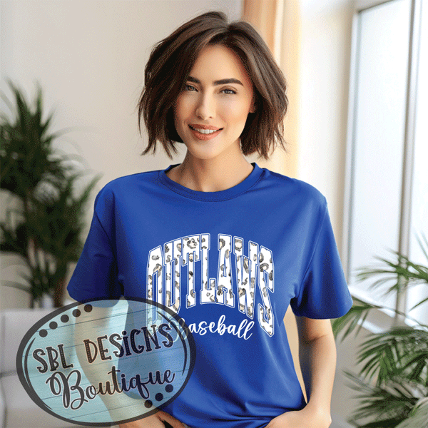 Outlaws Ladies Tee – Leopard Design (Royal Blue)