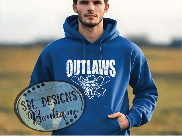 Outlaws Baseball Distressed Design- (Royal Blue Hoodie)