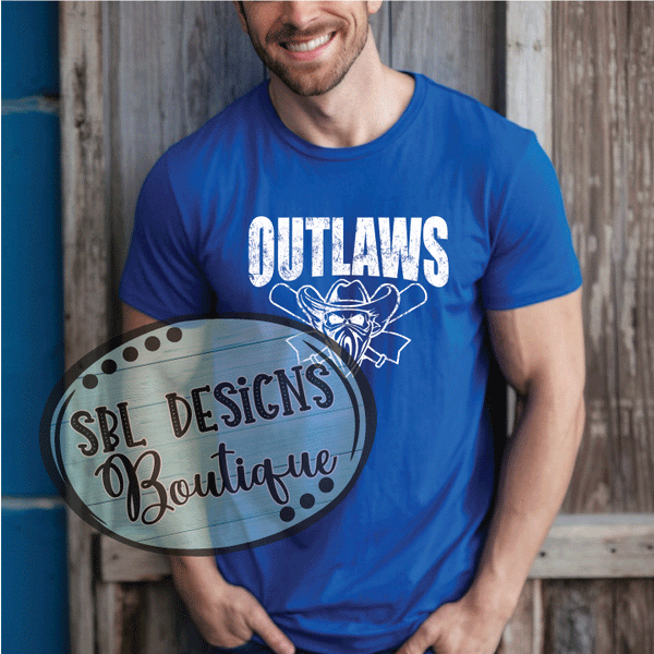Outlaws Baseball Distressed Design- (Royal Blue T-Shirt)