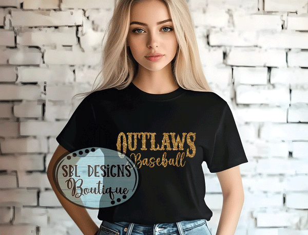 Williams Outlaws | GLITTER Western Outlaws | Black T-Shirt