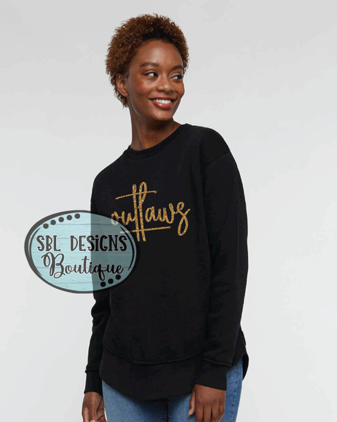 Williams Outlaws | GLITTER Cursive Outlaws | Women's Black Premium Sweatshirt