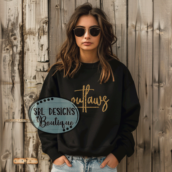 Williams Outlaws | GLITTER Cursive Outlaws | Black Sweatshirt