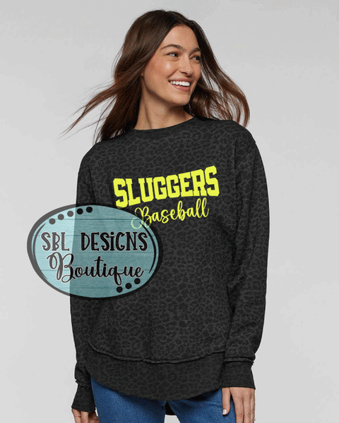 New GA Sluggers | GLITTER DESIGN Sluggers Baseball | Women's Black Leopard Premium Sweatshirt
