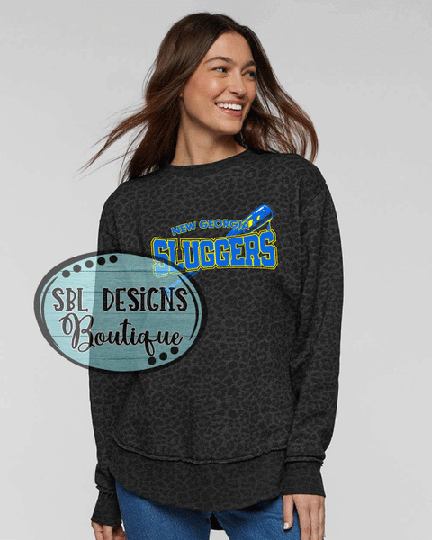 New GA Sluggers | Team Logo | Women's Black Leopard Premium Sweatshirt