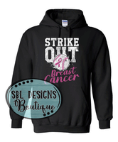 Strike Out Breast Cancer Black Tee, Sweatshirt, or Hoodie